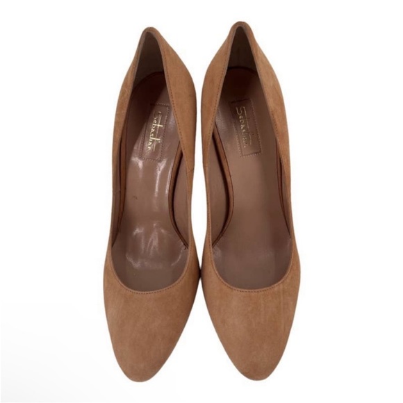 SEBASTIAN Italy Pumps Sand Suede Leather Heels Women's Sz 38 NIB $600 - Picture 3 of 13